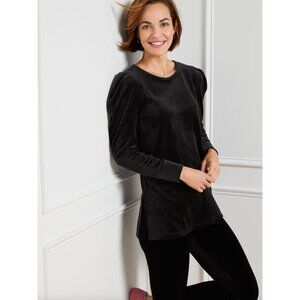 Talbots New Luxe Velour Puff Sleeve Pullover Black Size 1XP Top Tunic‎ Velvet
